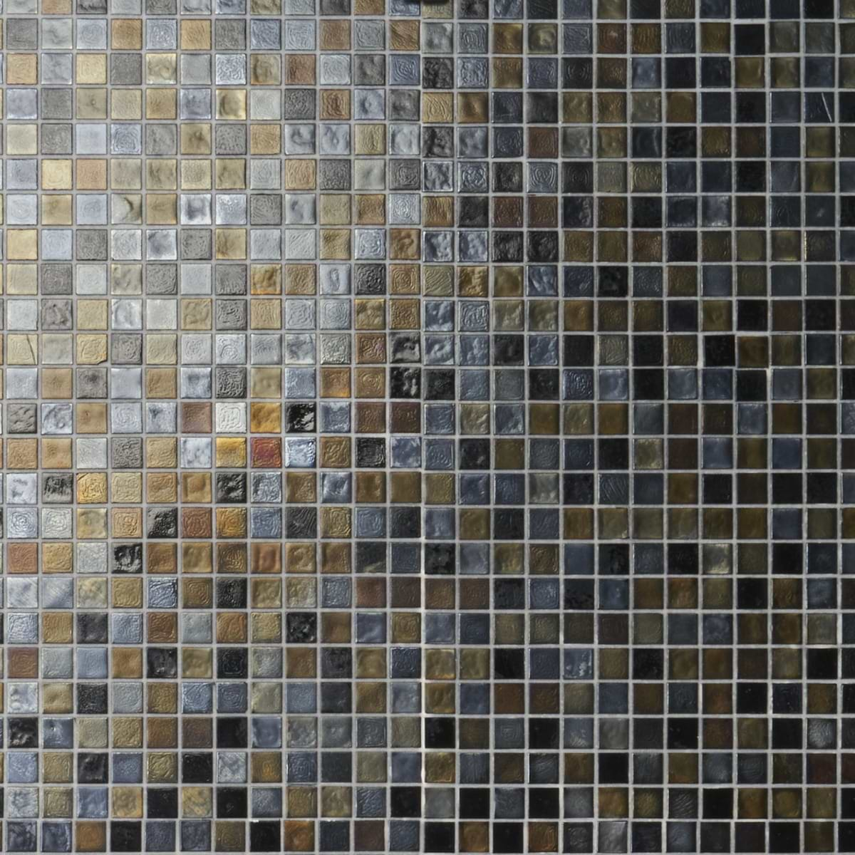 Ohana Small Squares Black Bronze 1x1 Glass Mosaic Tile