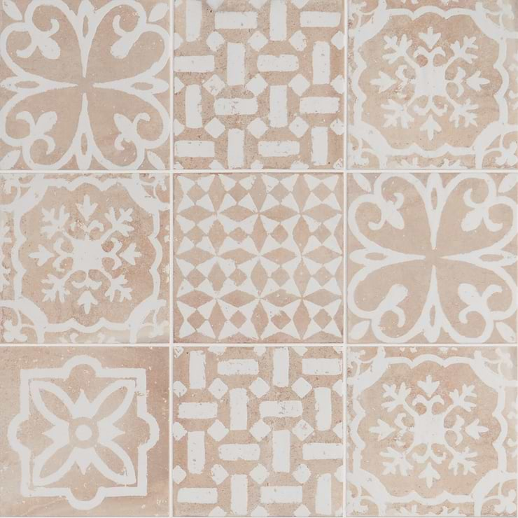 Angela Harris Mediterra Kasma Terra Cream Décor 8x8 Matte Porcelain Tile