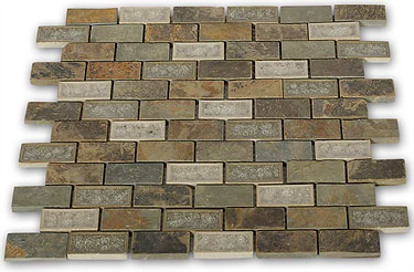 Emperial Roman Slate Brown 1x2 Brick Polished Marble & Glass Mosaic - Sample