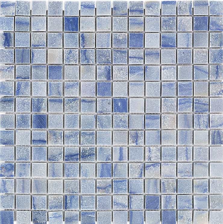 Blue Macauba 1x1 Square Polished Marble Mosaic; in Blue Blue Marble; for Backsplash, Bathroom Floor, Bathroom Wall, Commercial Floor, Floor Tile, Kitchen Floor, Kitchen Wall, Outdoor Wall, Shower Wall, Wall Tile; in Style Ideas Beach