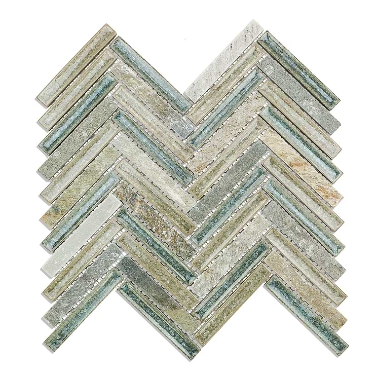 Roman Collection Crystal Springs Herringbone Marble And Glass Tile 