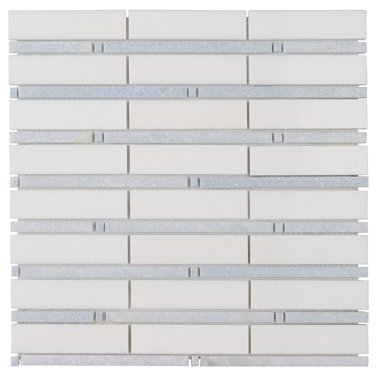 Rattan White Thassos & Blue Celeste 1x4 Polished Marble Mosaic Tile