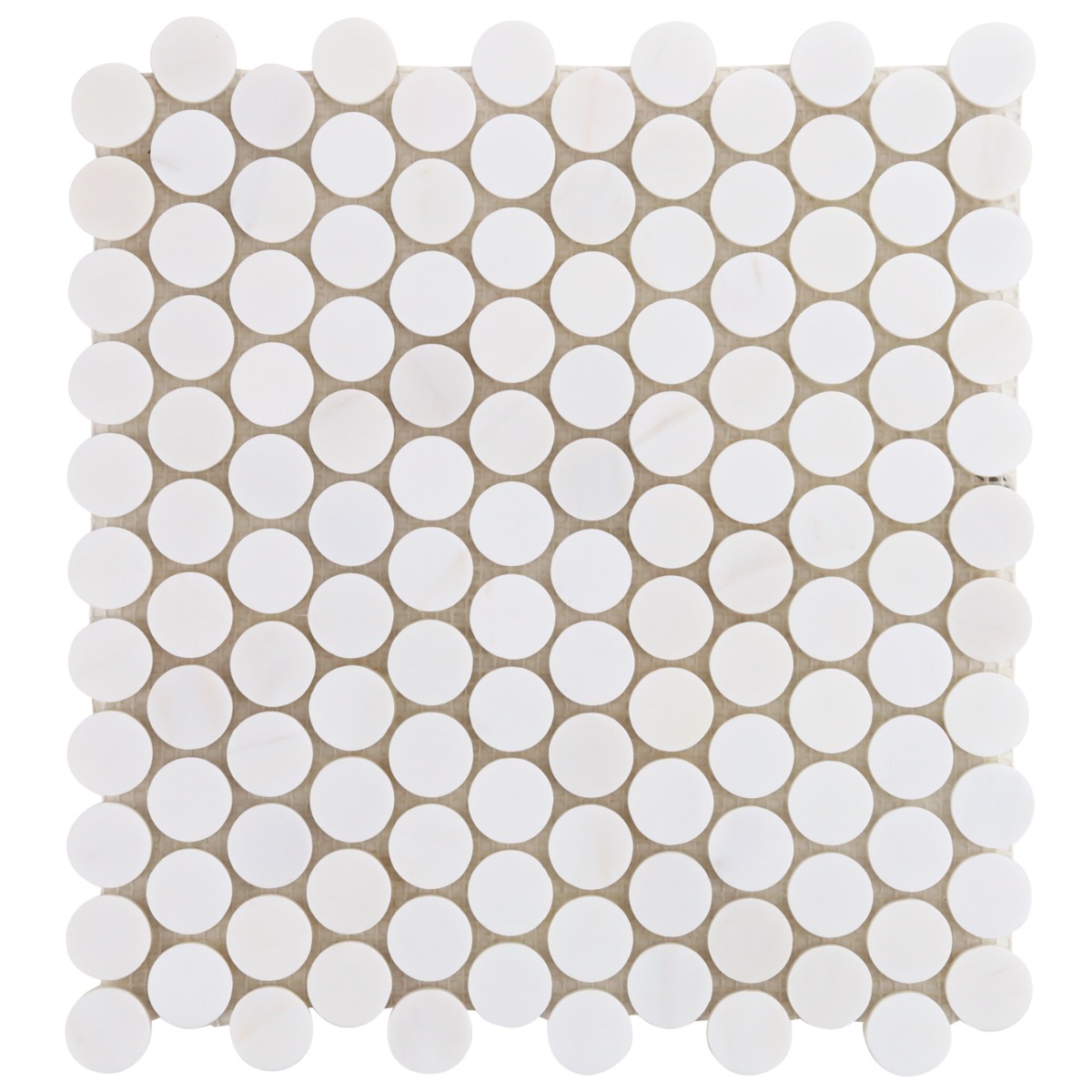 Bianco Dolomite White 1" Penny Round Premium Polished Marble Mosaic Tile