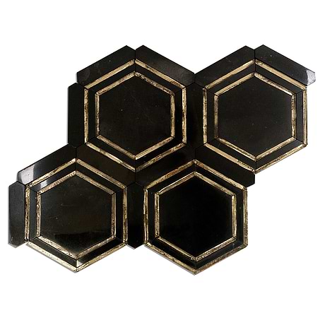 Helix Black & Gold Hexagon Polished Marble & Glass Mosaic