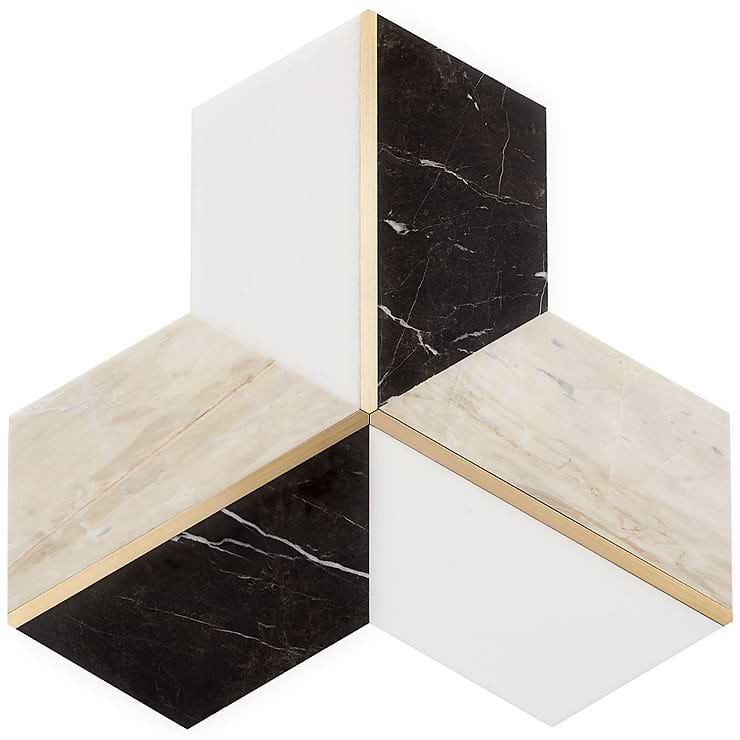Decade Saint Laurent Beige Polished Marble and Brass Mosaic Tile