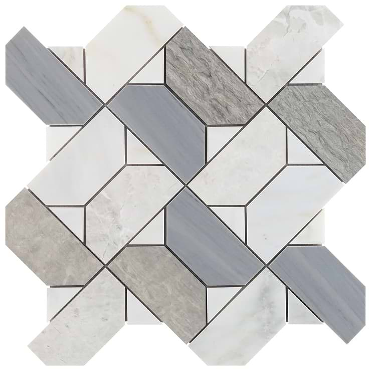 Isobel Glacier Gray Polished Marble Luxury Mosaic Tile