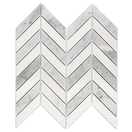 Talon White & Gray Carrara & Thassos 1x4 Chevron Polished Marble Mosaic