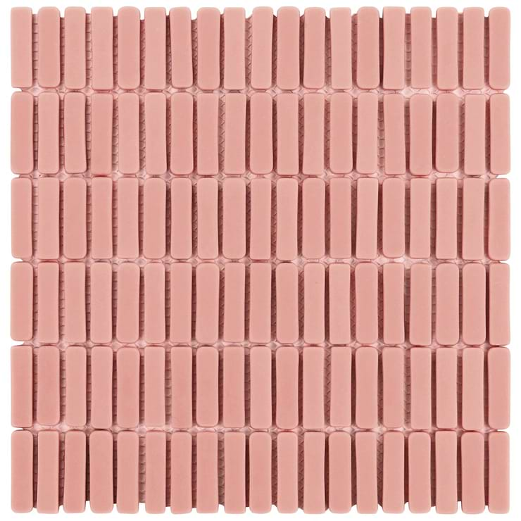 Venini Pink 1/2" x 2"  Mini Brick Frosted Glass Mosaic Tile