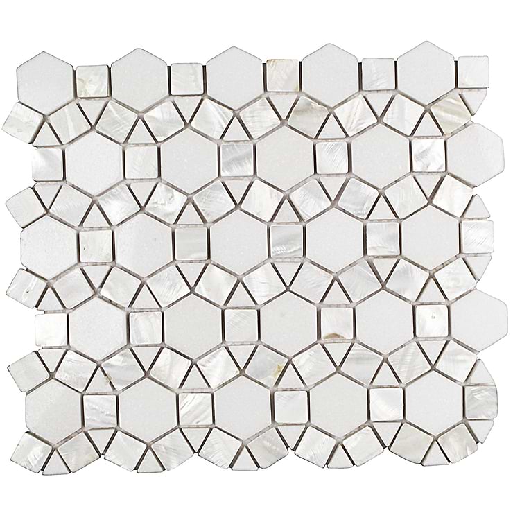 Victoria Pearl White Thassos Marble and Pearl Shell Tile