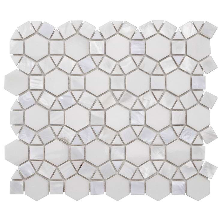 Victoria Pearl & White Thassos Marble Polished Mosaic Tile