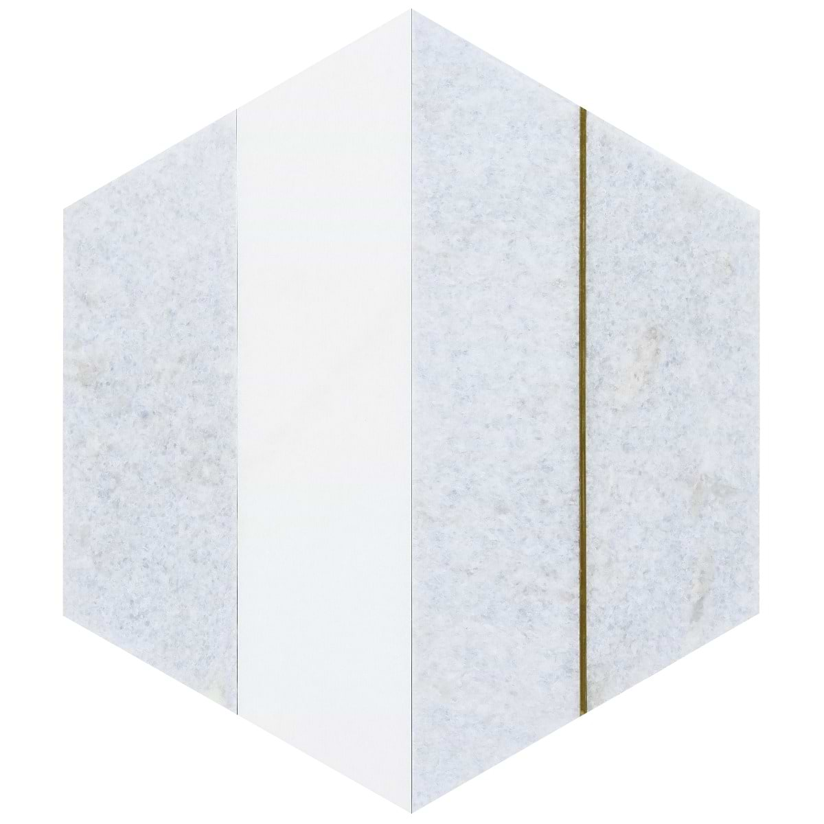 Margo Blue and Gold 9" Hexagon Polished Blue Celeste Marble and Brass Mosaic Tile