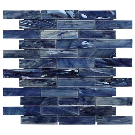 Artwater Iridescent Blue 1x4 Brick Polished Glass Mosaic