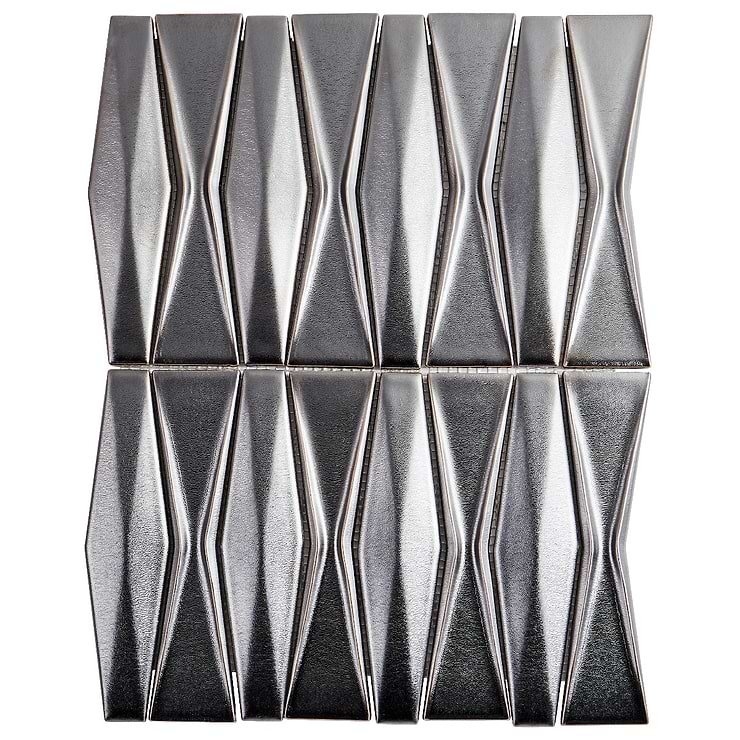 Nabi Harlequin Metallic Gunmetal Gray 2x8 Matte Glass Mosaic Tile