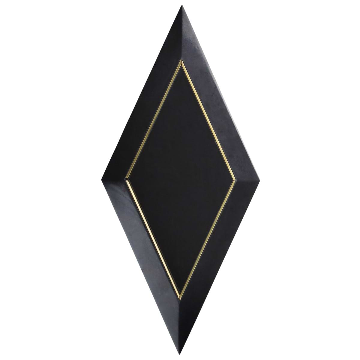 Basque Black Jade Brass Inlay 6x12 Beveled Polished Marble Tile