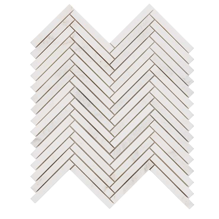 Alaska White 1/2"x4" Herringbone Polished Marble Mosaic Tile