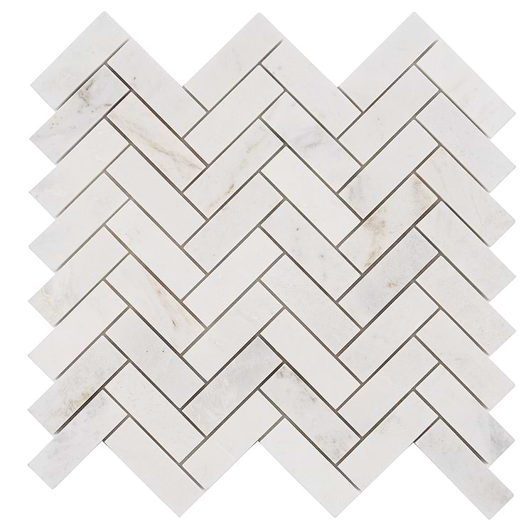 Alaska White 1x3" Herringbone Polished Marble Mosaic Tile