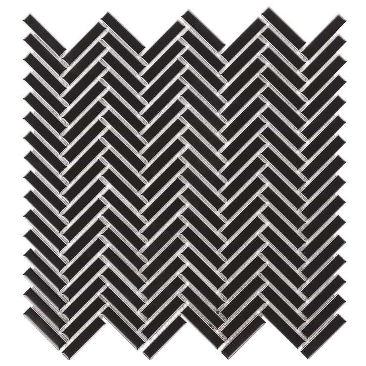 Kai Black 1x2" Herringbone Matte Porcelain Mosaic Tile