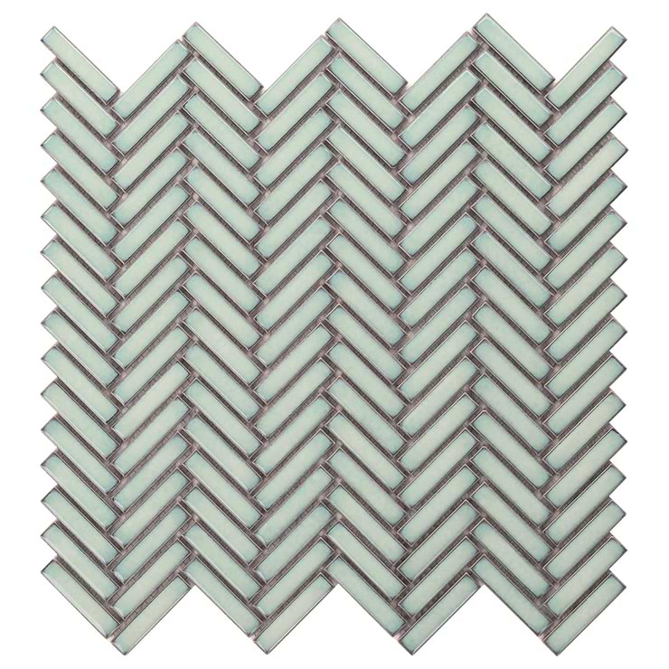 Kai Mint Green 1x2" Herringbone Glossy Porcelain Mosaic Tile