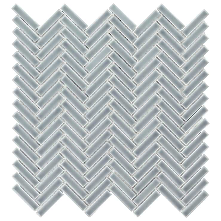 Kai Sky Blue 1x2" Herringbone Glossy Porcelain Mosaic Tile