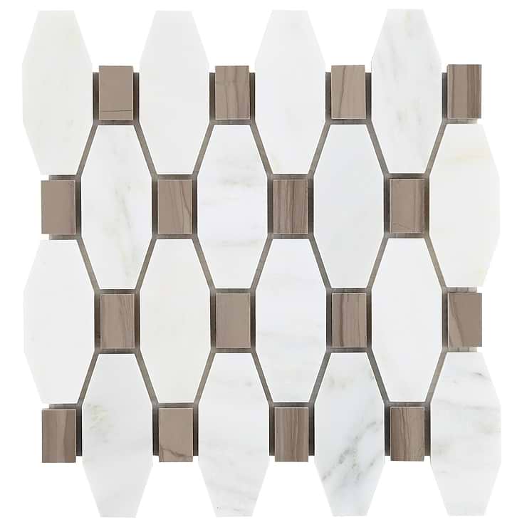 Octave Asian Statuary & Athens Gray 2x4 Marble Polished Mosaic Tile