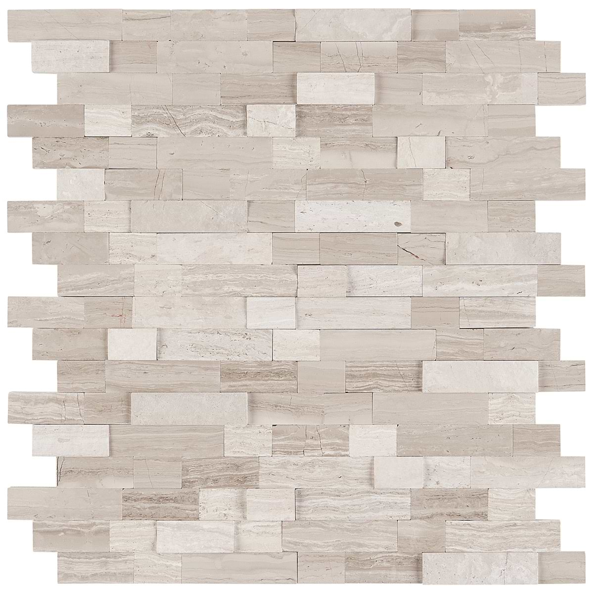 Mini Brick Wooden Beige Marble Solid Core Peel & Stick Mosaic Tile ...