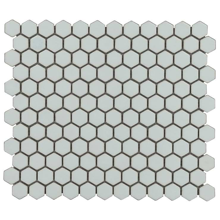 Eden 2.0 Antiguan Sky Gray Rimmed 1" Hexagon Polished Porcelain Mosaic