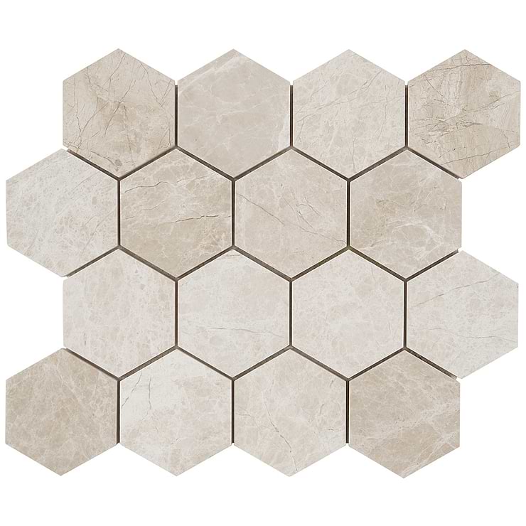 Cream Misto 3" Polished Marble Hexagon Mosaic