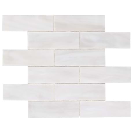 Bespoke Rain Cloud White 2x6 Brick Polished Glass Mosaic