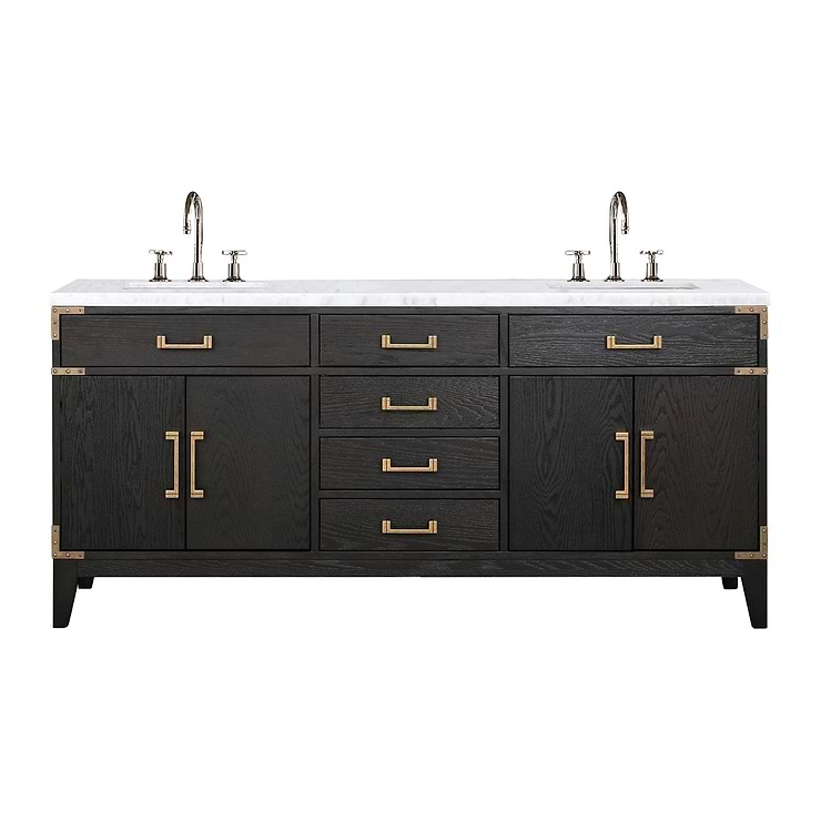 Aiden Black Oak 72" Double Vanity with Carrara Marble Top