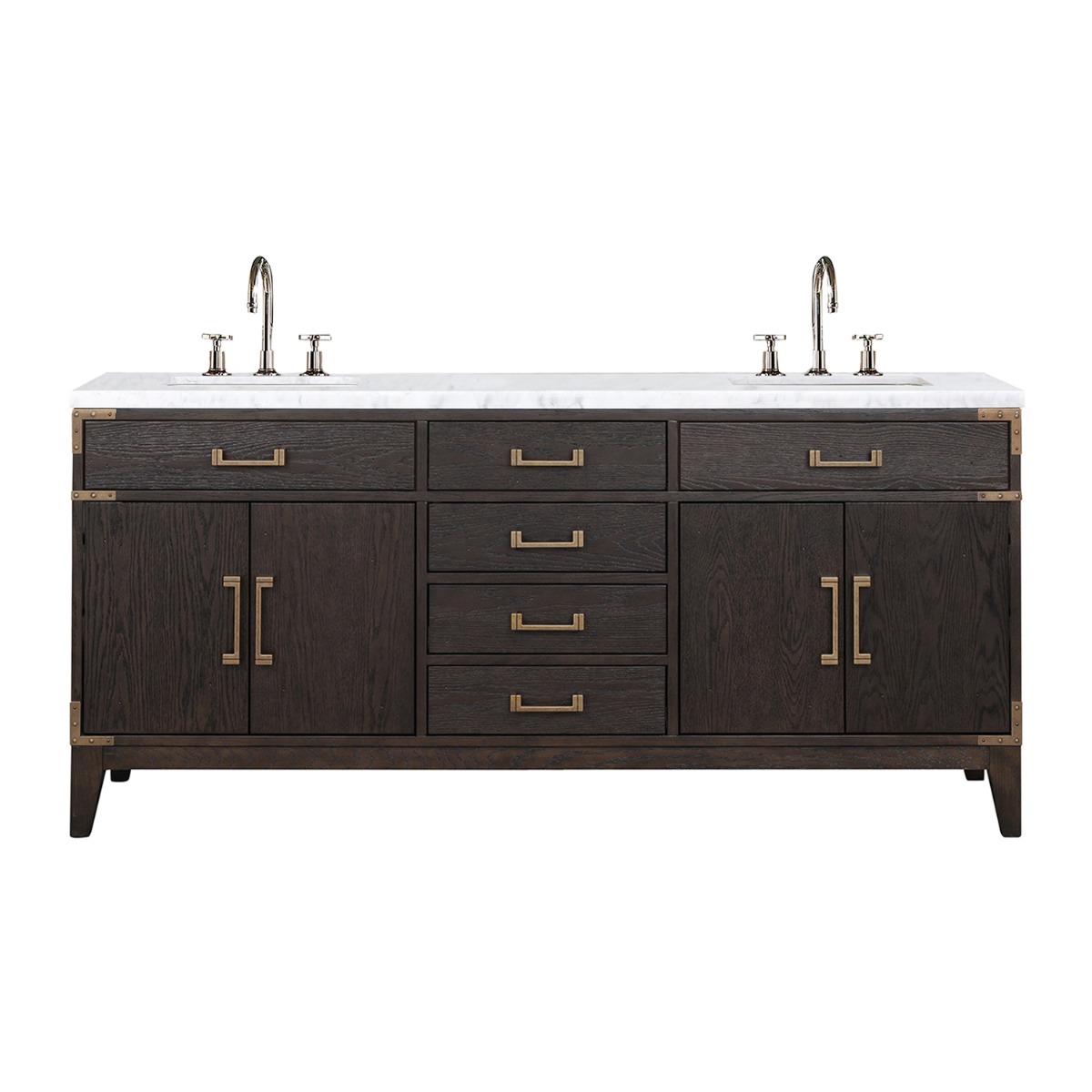 Aiden Brown Oak 72" Double Vanity with Carrara Marble Top