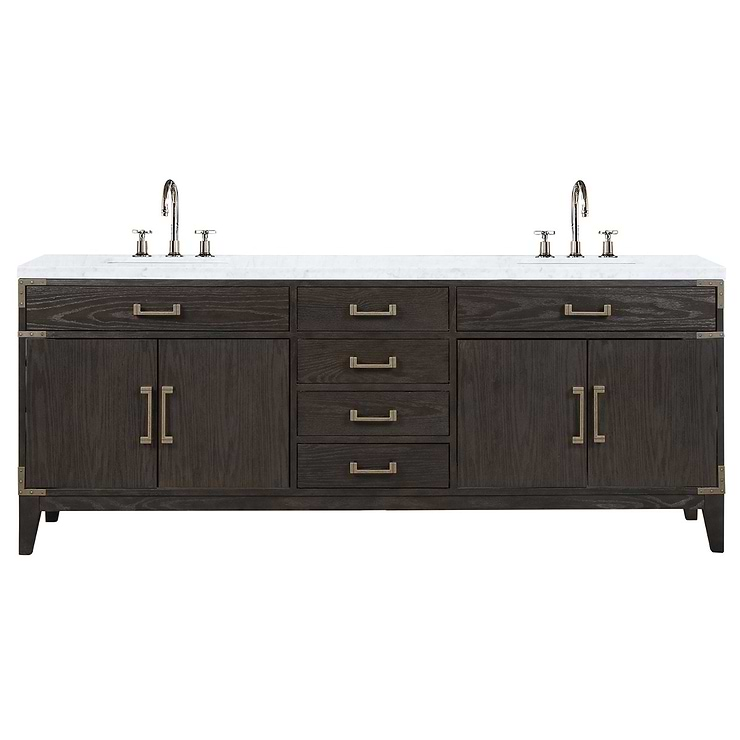 Aiden Brown Oak 84" Double Vanity with Carrara Marble Top