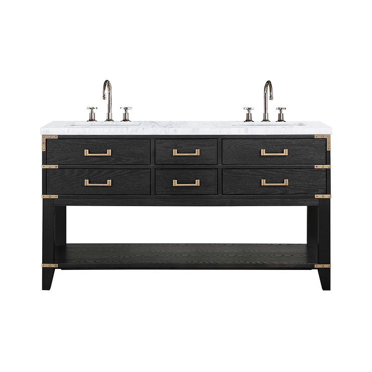 Calico Black Oak 60" Double Vanity with Carrara Marble Top