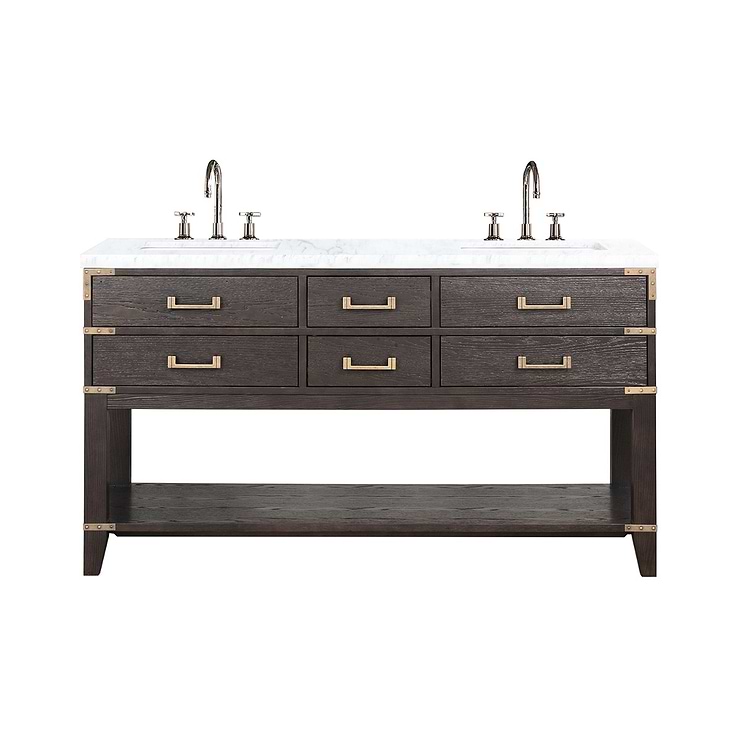 Calico Brown Oak 60" Double Vanity with Carrara Marble Top