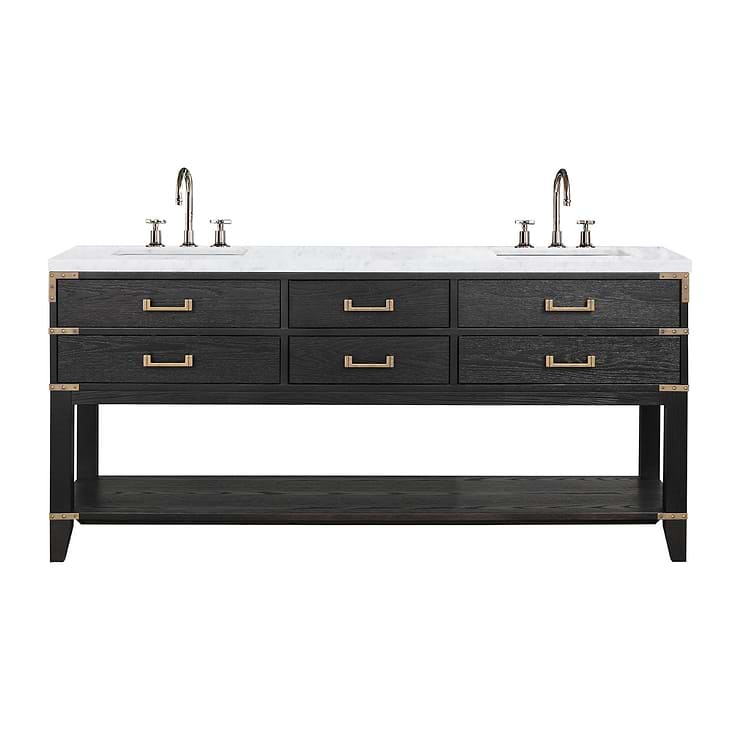 Calico Black Oak 72" Double Vanity with Carrara Marble Top