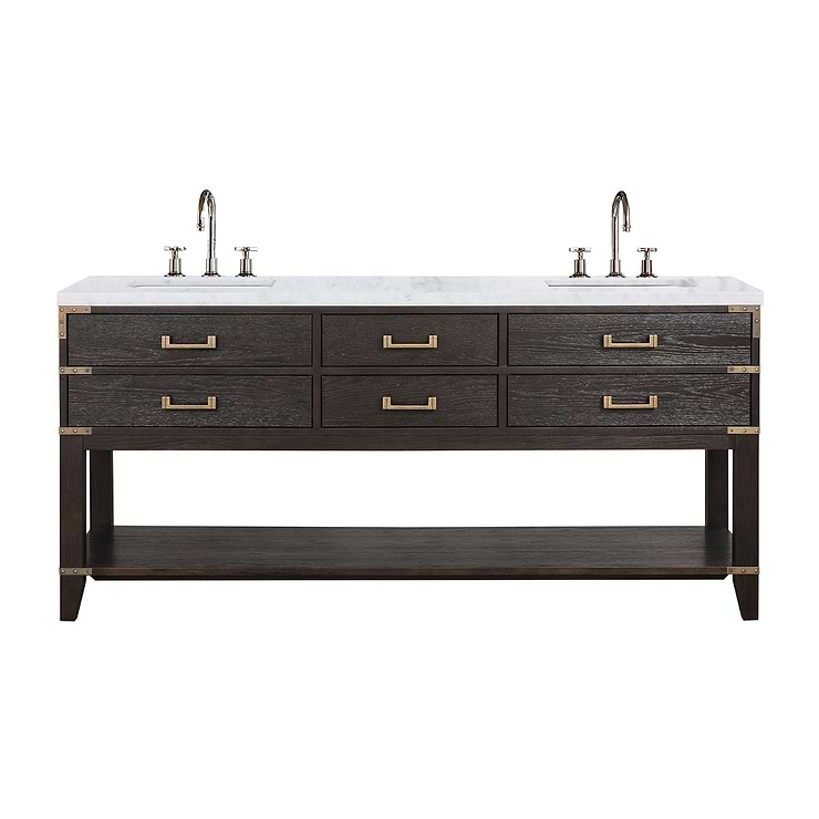 Calico Brown Oak 72" Double Vanity with Carrara Marble Top