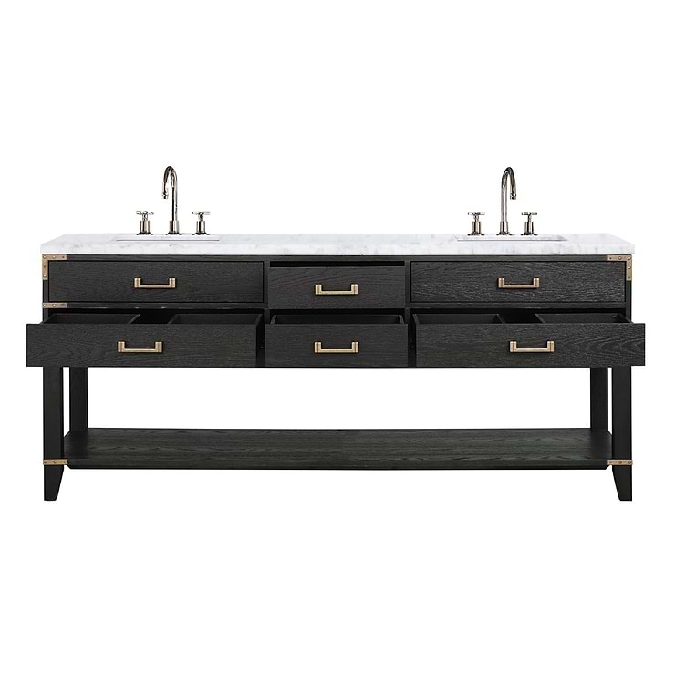 Calico Black Oak 80" Double Vanity with Carrara Marble Top