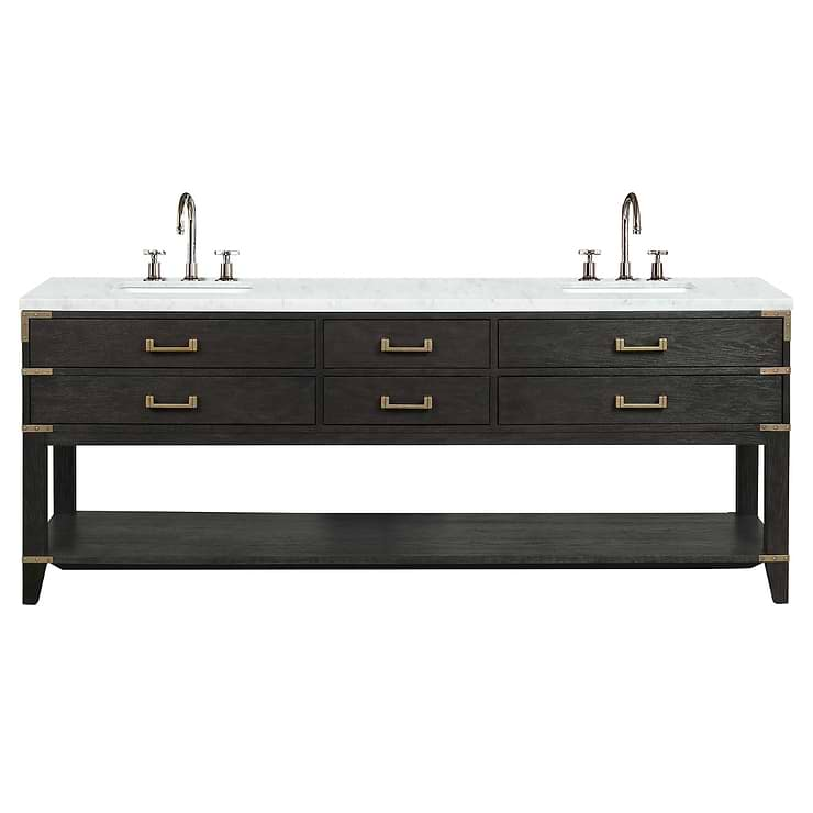 Calico Black Oak 84" Double Vanity with Carrara Marble Top