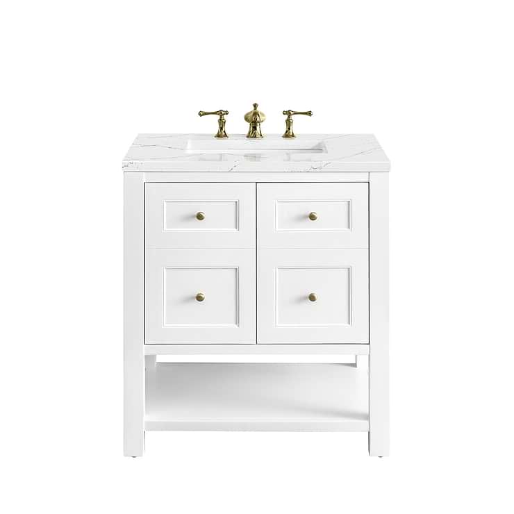 James Martin Vanities Breckenridge Bright White 30" Single Vanity with Ethereal Noctis Quartz Top