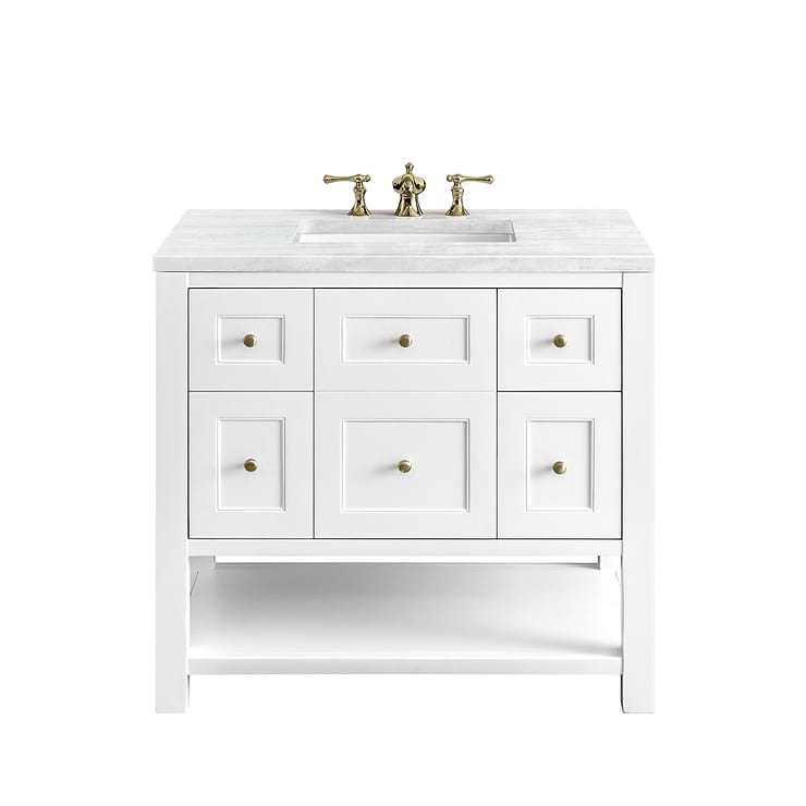 James Martin Vanities Breckenridge Bright White 36" Single Vanity with Arctic Fall Solid Surface Top