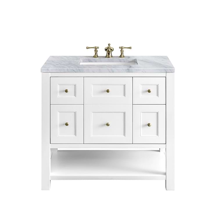 James Martin Vanities Breckenridge Bright White 36" Single Vanity with Carrara Marble Top