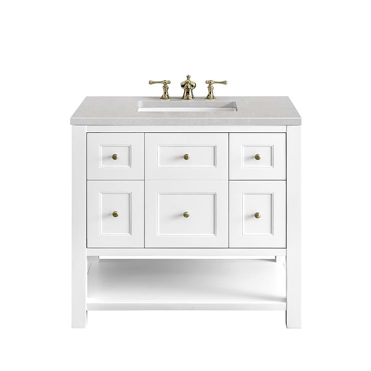 James Martin Vanities Breckenridge Bright White 36" Single Vanity with Eternal Serena Quartz Top