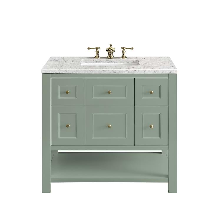 James Martin Vanities Breckenridge Smokey Celadon Green 36" Single Vanity with Eternal Jasmine Pearl Quartz Top