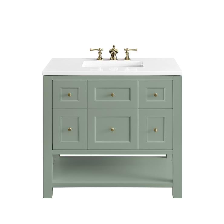 James Martin Vanities Breckenridge Smokey Celadon Green 36" Single Vanity with White Zeus Quartz Top