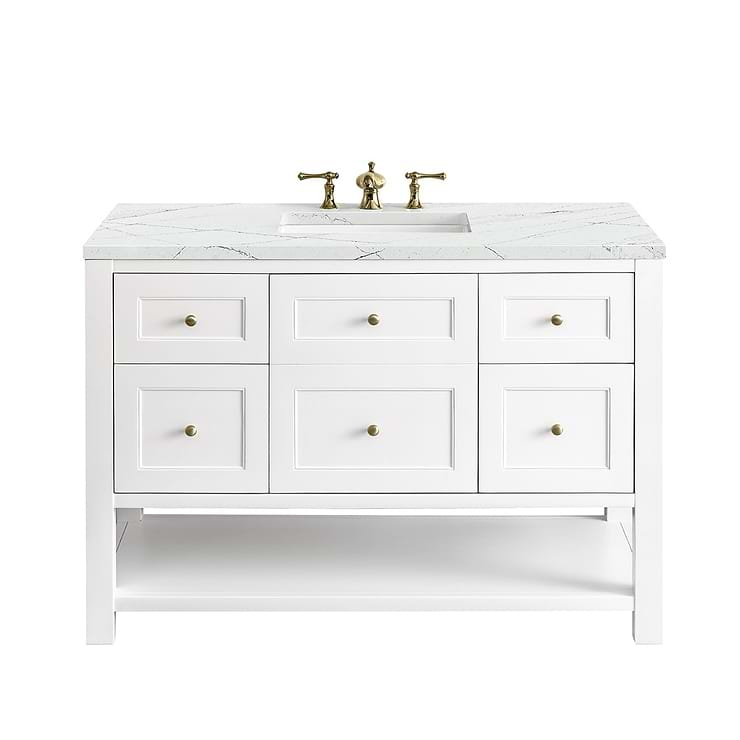 James Martin Vanities Breckenridge Bright White 48" Single Vanity with Ethereal Noctis Quartz Top