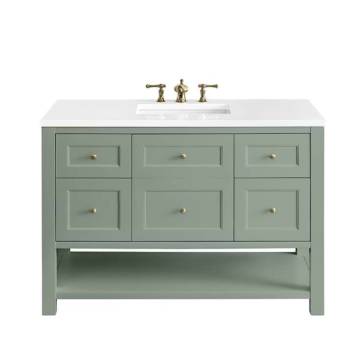 James Martin Vanities Breckenridge Smokey Celadon Green 48" Single Vanity with White Zeus Quartz Top