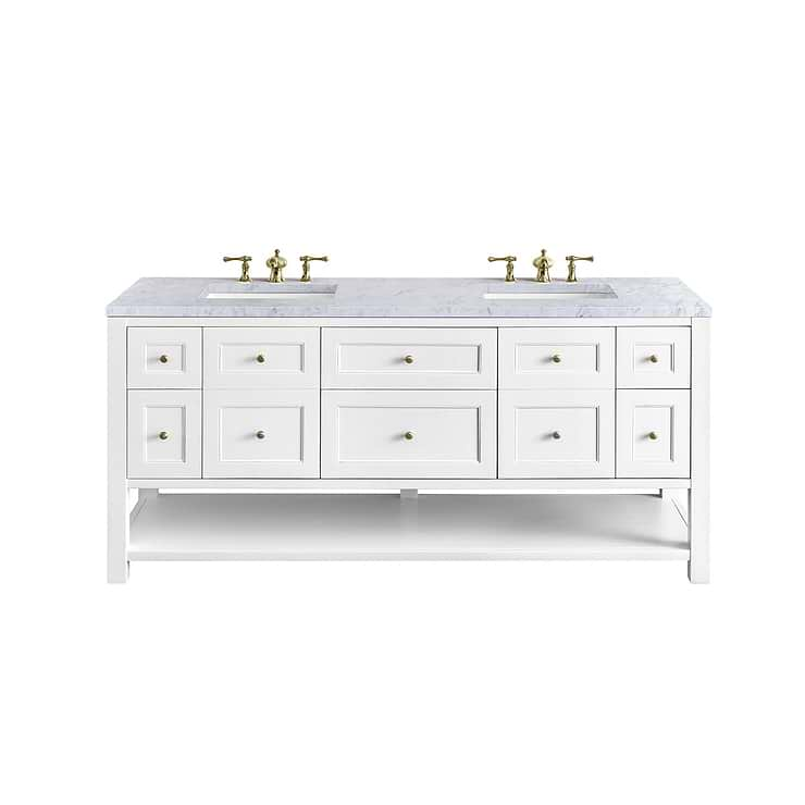 James Martin Vanities Breckenridge Bright White 72" Double Vanity with Carrara Marble Top