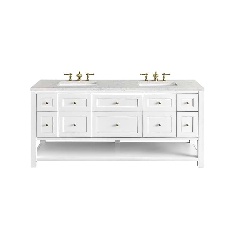 James Martin Vanities Breckenridge Bright White 72" Double Vanity with Eternal Jasmine Pearl Quartz Top