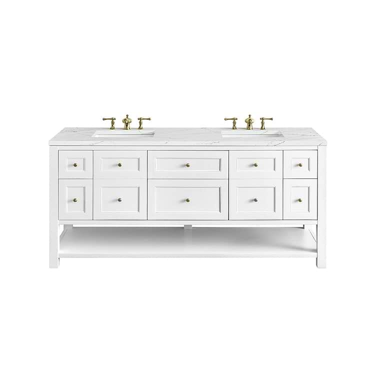 James Martin Vanities Breckenridge Bright White 72" Double Vanity with Ethereal Noctis Quartz Top