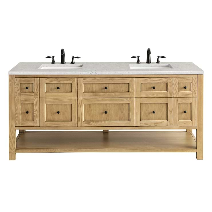 James Martin Vanities Breckenridge Light Natural Oak 72" Double Vanity with Eternal Jasmine Pearl Quartz Top