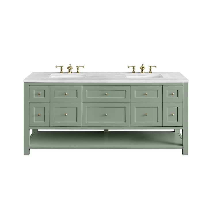 James Martin Vanities Breckenridge Smokey Celadon Green 72" Double Vanity with Arctic Fall Solid Surface Top